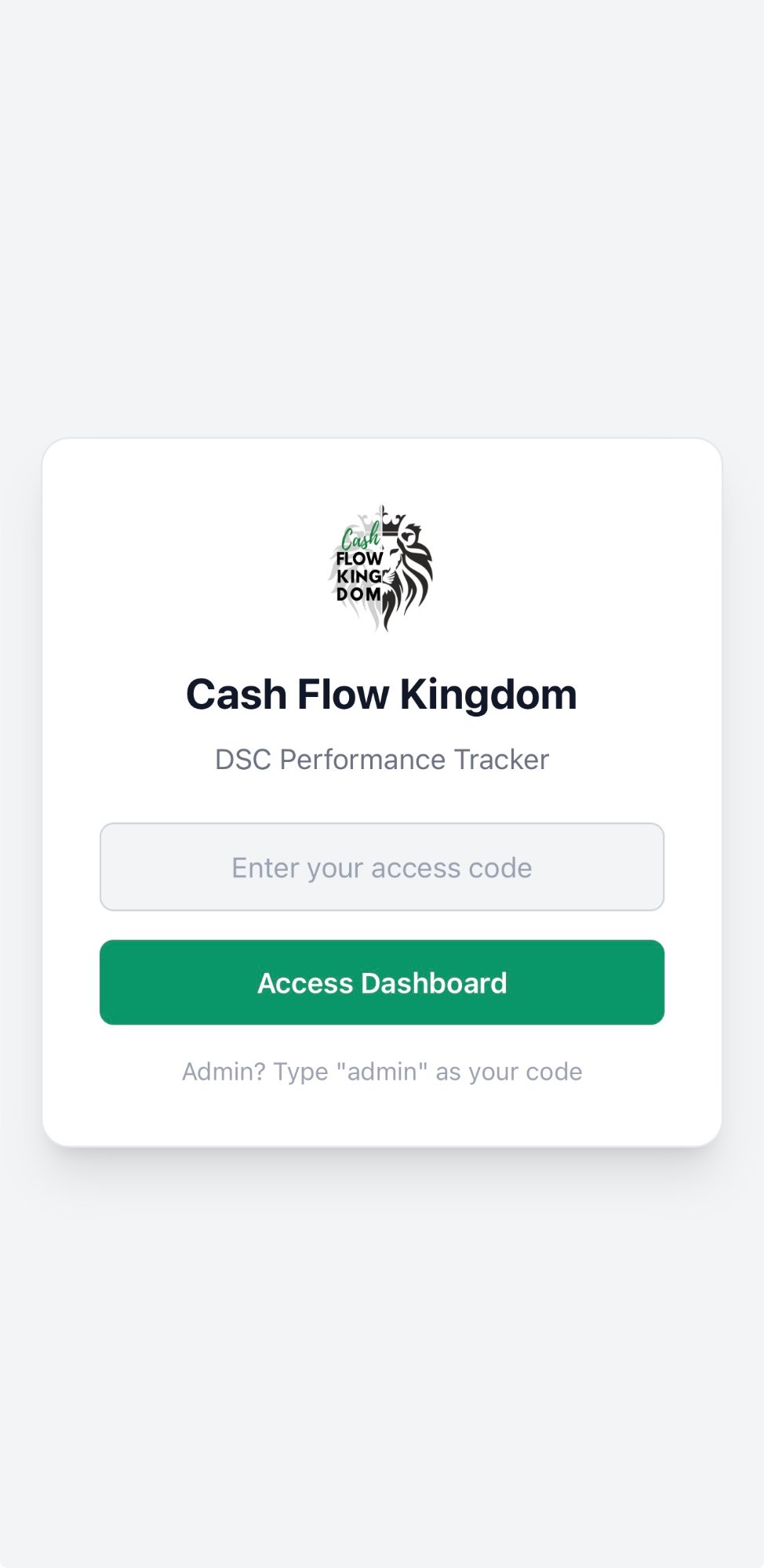 DSC login screen with personal access code entry