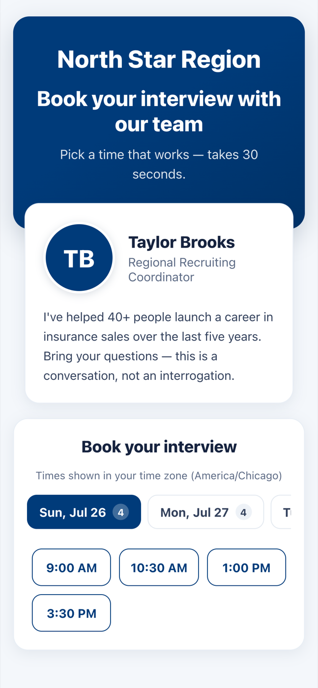 Self-booking page on a phone