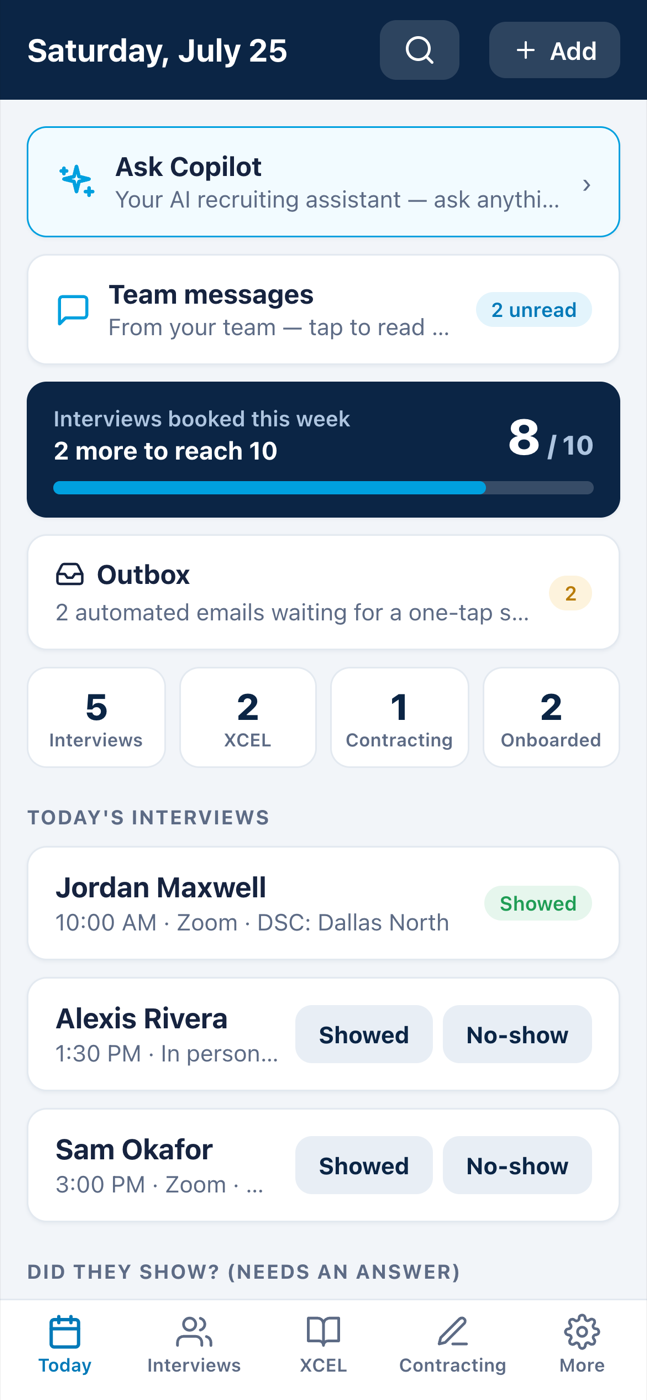 Today screen on a phone